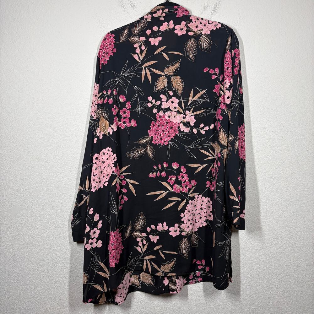 Anthology Plus Size 20 Neck Bow Button Up Tunic Shirt Black Pink Long Sleeves - Picture 2 of 10